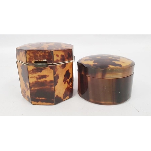 265 - A George III tortoiseshell bachelor's tea caddy, octagonal form, bone handle, 6cm high x 6.2cm wide ... 