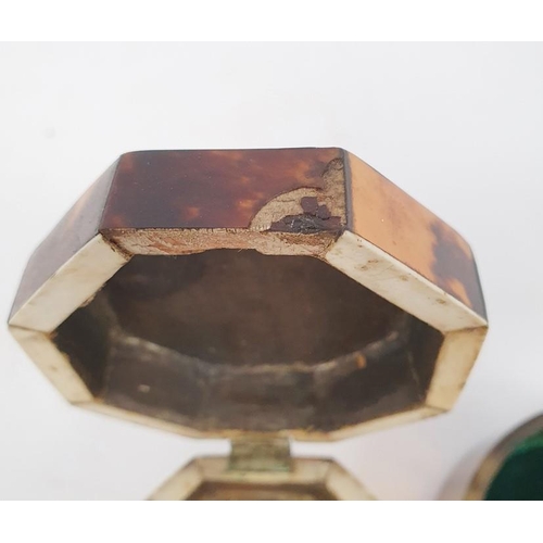 265 - A George III tortoiseshell bachelor's tea caddy, octagonal form, bone handle, 6cm high x 6.2cm wide ... 