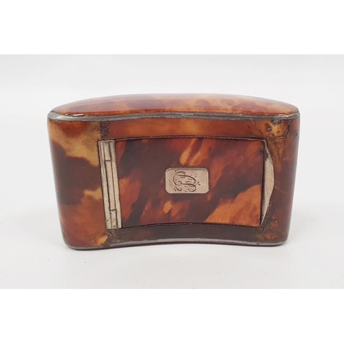 269 - Two tortoiseshell eye glasses and a small Georgian tortoiseshell snuffbox with silver inlay, with re... 