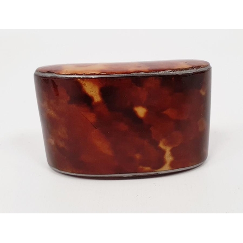 269 - Two tortoiseshell eye glasses and a small Georgian tortoiseshell snuffbox with silver inlay, with re... 