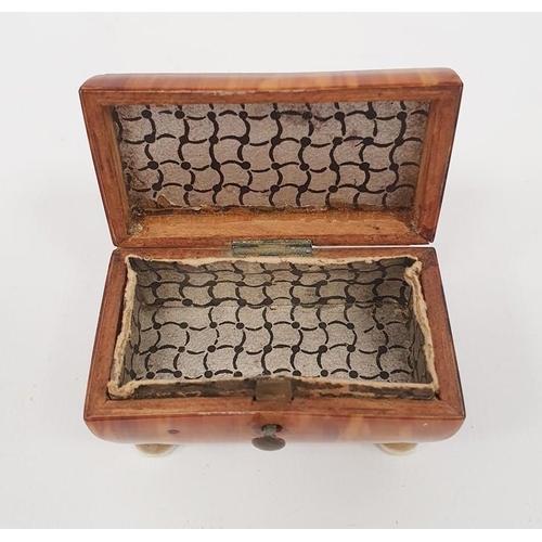 271 - Two early 19th century miniature tortoiseshell caddy-shaped cachou boxes, both with silver wire inla... 