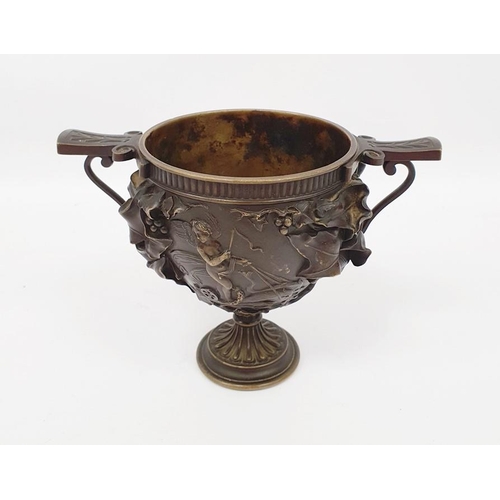 272 - Grand Tour bronze two-handled footed vase with classical allegorical reliefs, viz: putto in chariot ... 