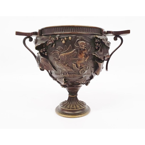 272 - Grand Tour bronze two-handled footed vase with classical allegorical reliefs, viz: putto in chariot ... 