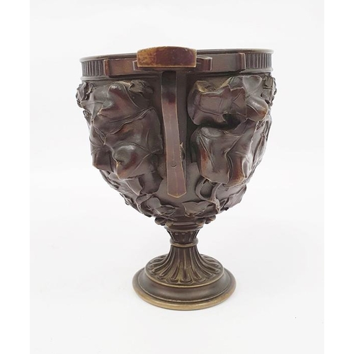 272 - Grand Tour bronze two-handled footed vase with classical allegorical reliefs, viz: putto in chariot ... 