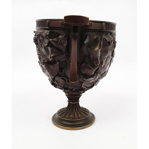 272 - Grand Tour bronze two-handled footed vase with classical allegorical reliefs, viz: putto in chariot ... 