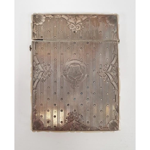 277 - A 19th century silver and mother of pearl mounted card case, silver mounted front engine turned and ... 