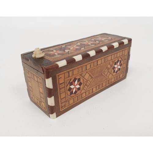 278 - Anglo Indian inlaid boxed set of miniature dominoes with geometric inlaid decoration