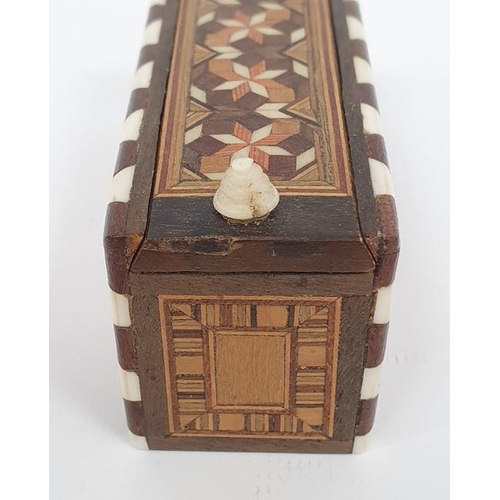 278 - Anglo Indian inlaid boxed set of miniature dominoes with geometric inlaid decoration