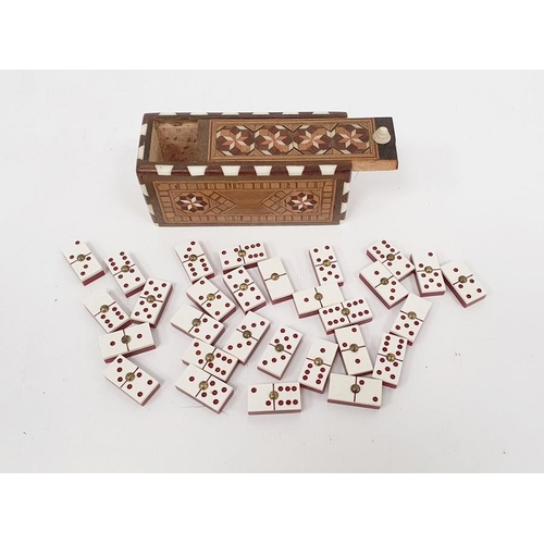 278 - Anglo Indian inlaid boxed set of miniature dominoes with geometric inlaid decoration