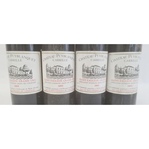 282 - Four bottles of 1982 Chateau Puyblanquet Carrille Saint-Emilion Grand Cru (4)