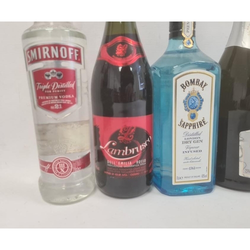 291 - Five assorted bottles to include Smirnoff Premium Vodka, Martini Asti, Bombay Sapphire London Gin, L... 