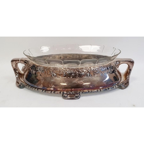 318 - A 20th century Danish silver plated and glass centrepiece, silver plated two handled base with glass... 