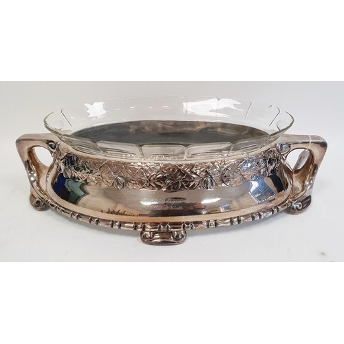 318 - A 20th century Danish silver plated and glass centrepiece, silver plated two handled base with glass... 