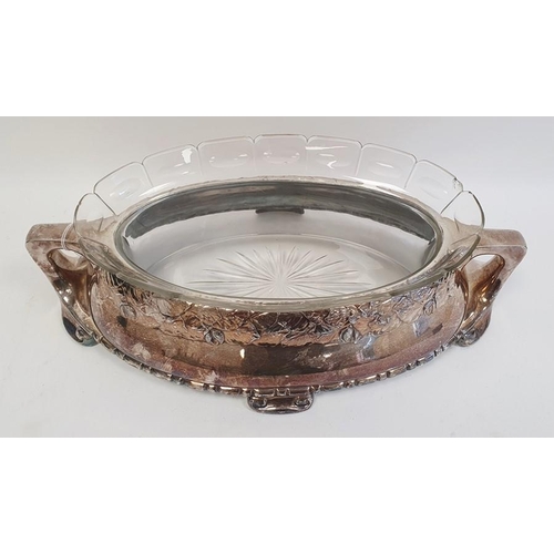 318 - A 20th century Danish silver plated and glass centrepiece, silver plated two handled base with glass... 