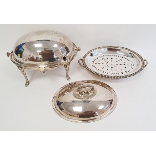 323 - Silver plated bacon dish of plain oval form, silver plated two-handled vegetable dish and cover and ... 