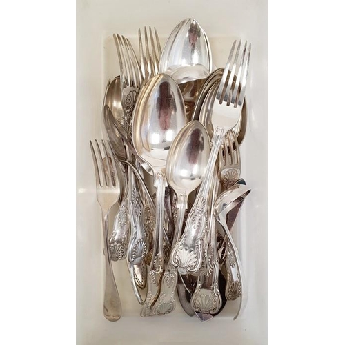 337 - A quantity of silver plated flatware, teaspoons, a silver plated chamberstick and another gilt colou... 