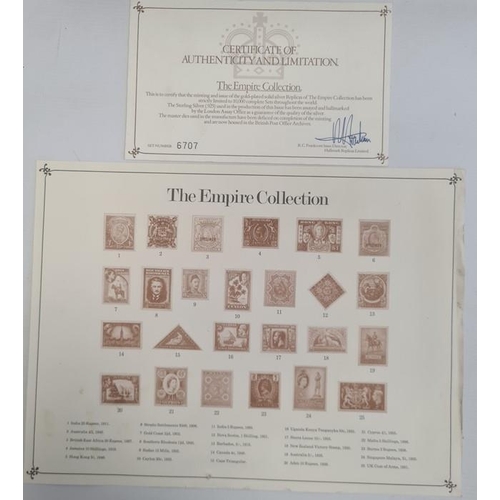 380 - Limited edition set of gold plated silver stamp replica medallions 'The Empire Collection', in fitte... 