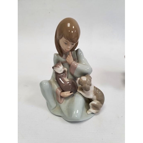 4 - Lladro group of girl washing a dog, another model of rabbit, another cow, seated and swan with cygne... 