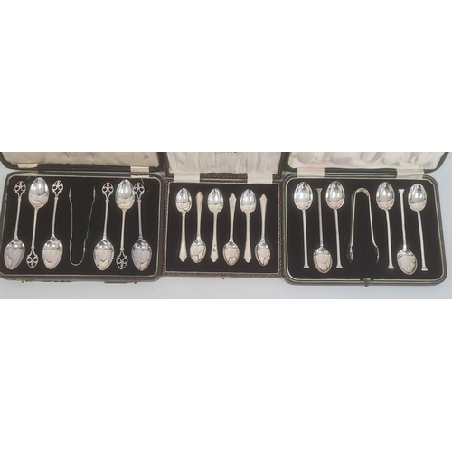 405 - A set of six 1930s silver teaspoons and sugar nips, cased, Birmingham 1938, makers Cooper Brothers &... 