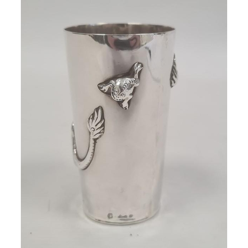 457 - Chinese tall beaker of slender tapering form, embossed decoration of dragon, three-legged toad and f... 