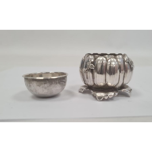 459 - Probably Asian silver-coloured salt cellar in the form of a lotus blossom applied with insects, mark... 