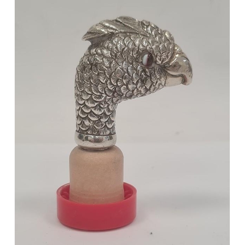 461 - Silver-coloured metal parrot head pattern parasol handle, inset glass bead eyes, 5cm high