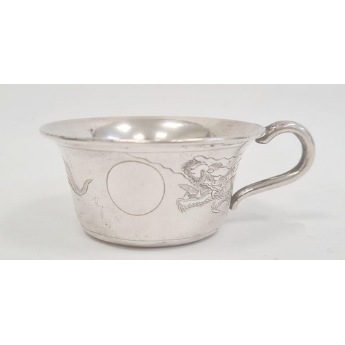 466 - Chinese silver-coloured teacup with everted and rolled rim, dragon and pearl decoration on hammered ... 