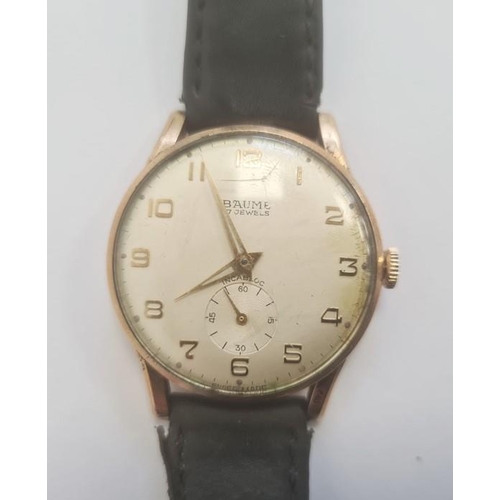 507 - A Baume gold 17 Jewels wristwatch inscribed to reverse 'Dowty Group For 25 Years Service H.R. Moon 1... 