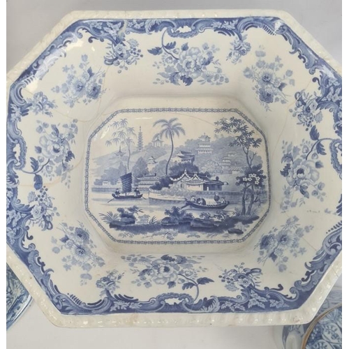 56 - 19th century earthenware underglaze blue transfer-printed sauce tureen and cover with integral base,... 