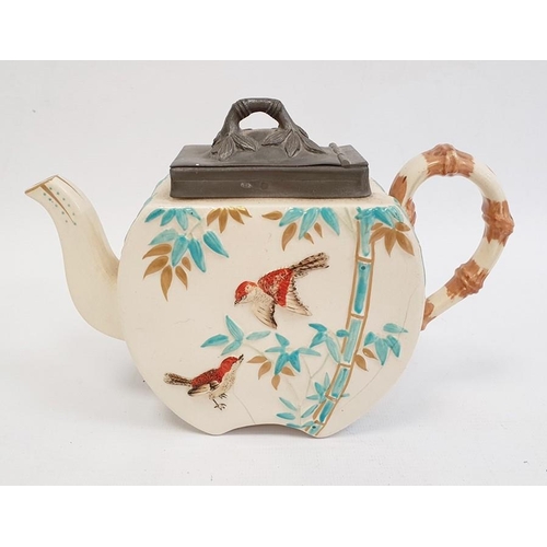 6 - Victorian Aesthetic movement pewter mounted teapot in Japonaiserie style, embossed with birds and ba... 