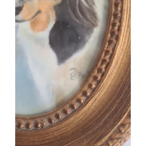 70 - Painted porcelain plaque, oval, head and shoulders study of a dog 'Amber' by E R Booth, ex Royal Wor... 