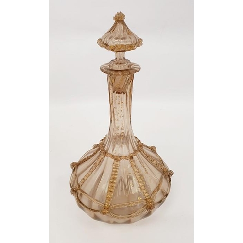 86 - Suite of Venetian glass to include two decanters with gilt decoration, 18 larger wine glasses and 16... 