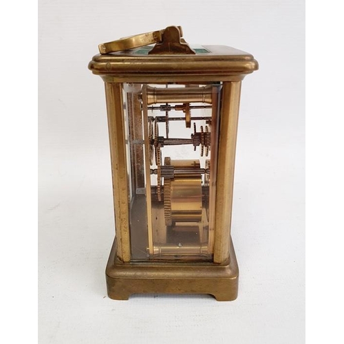 1017 - Brass carriage timepiece in plain case, 15cm high