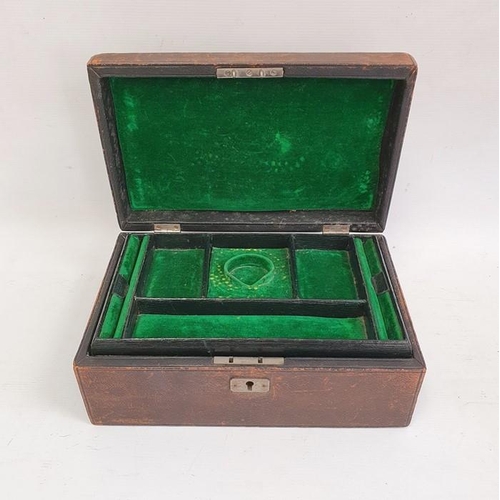 1020 - Mahogany writing slope, a banded mahogany box and a leather-bound green velvet lined jewel box (3)