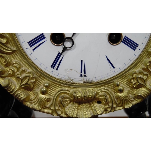 1021 - French eight-day portico clock, the dial marked 'Valery A Paris' with Roman numerals, inlay to the t... 