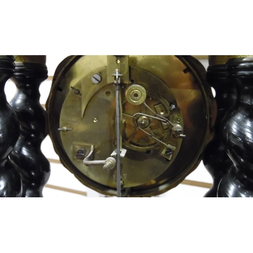 1021 - French eight-day portico clock, the dial marked 'Valery A Paris' with Roman numerals, inlay to the t... 