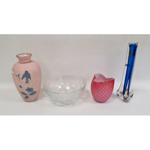 121 - Pink and white satin glass vase with trefoil rim, 11cm high, an opalescent and moulded glass bowl em... 