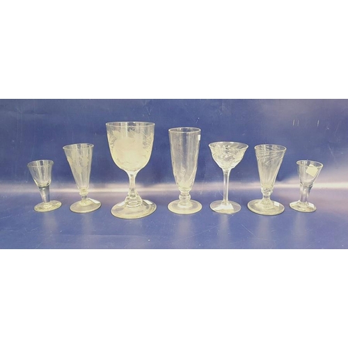 130 - Old acid etched ale goblet, a spirally wrythen fruit glass and a quantity of principally 19th centur... 