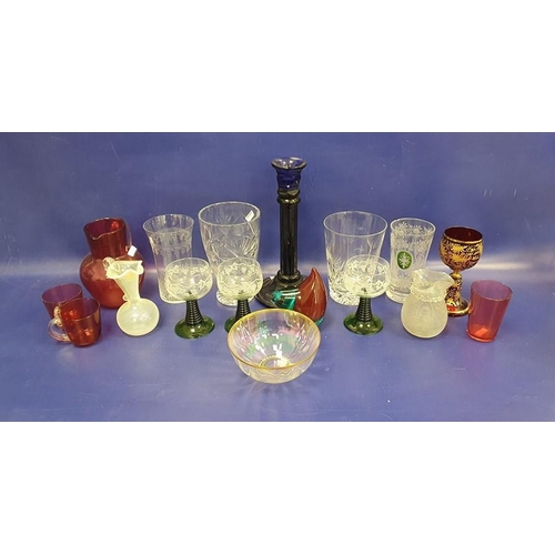 132 - EPNS mounted cut glass claret jug, a cut glass biscuit barrel, two decanters, small quantity of cran... 