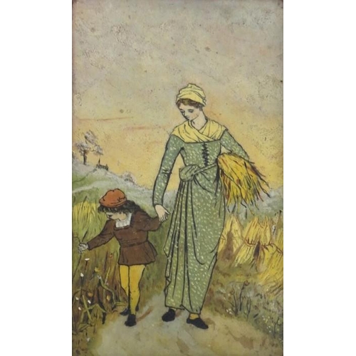 135 - Late Victorian probably Sowerby after Walter Crane hand-painted opaque pressed glass panel,  featuri... 