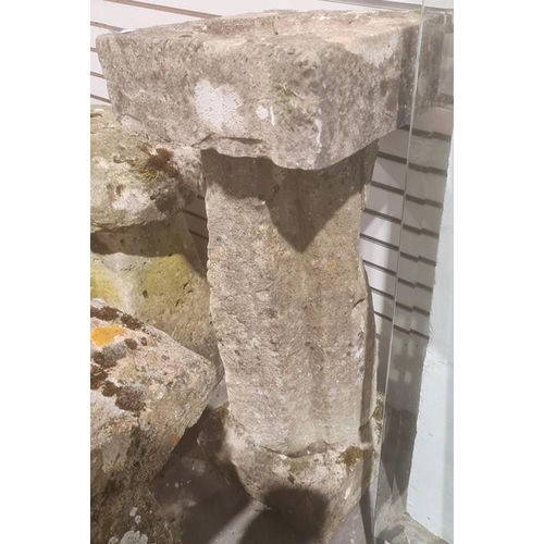 1418 - Stone bird bath, with square top and dished middle, on column and base, 92cm high