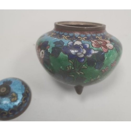 143 - Group of five Chinese cloisonne vessels, 19th century, including a vase teapot in blue, 16cm high, a... 