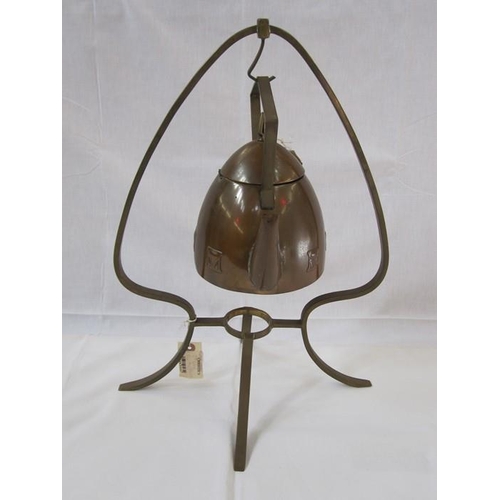 206 - Jugendstil brass and copper kettle on tripod stand, 46cm high (with Christies lot label for 28th Feb... 