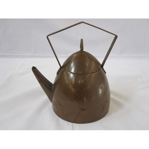 206 - Jugendstil brass and copper kettle on tripod stand, 46cm high (with Christies lot label for 28th Feb... 