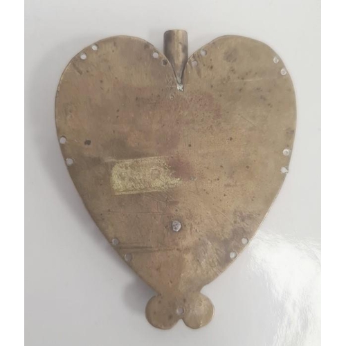 230 - George III engraved brass knitting sheath, heart-shaped and engraved ‘Polley Heath’ and dated 1775, ... 