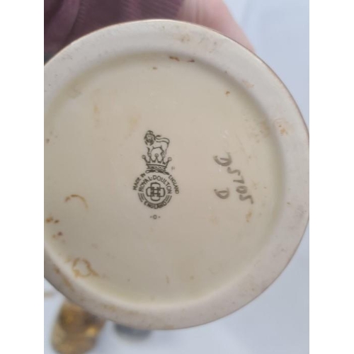 26 - Royal Doulton Queensware tankard with rally on Plymouth Hoe,  Doulton Burslem Jacobean pattern ochre... 