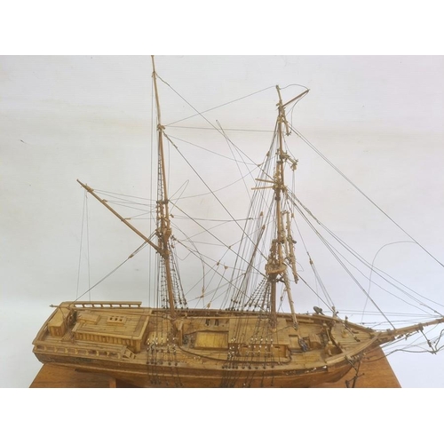 275A - Wooden model ship 'Leon 1880 Brigantine Norwegian 110ft long, 302 tonne Scale 1:91', on wooden plint... 