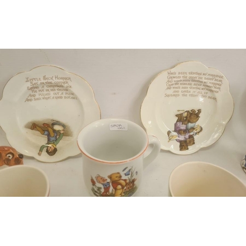 32 - Collection of nurseryware pottery mugs, circa 1930 and later, variously printed and painted with nur... 