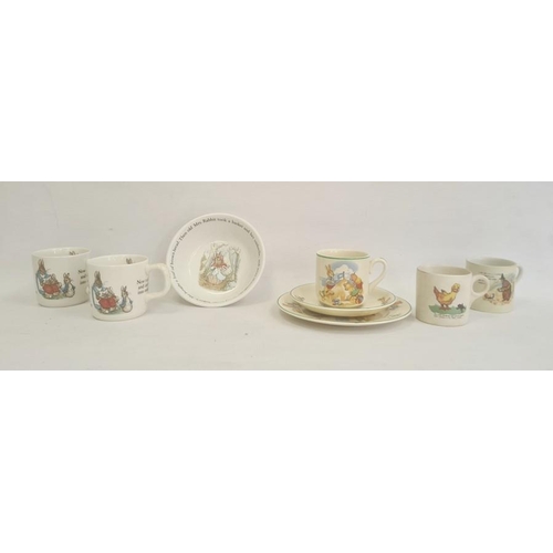 33 - Group  of Wedgwood Beatrix Potter pattern nurserywares, two mugs and a bowl, together with Adam's Ti... 