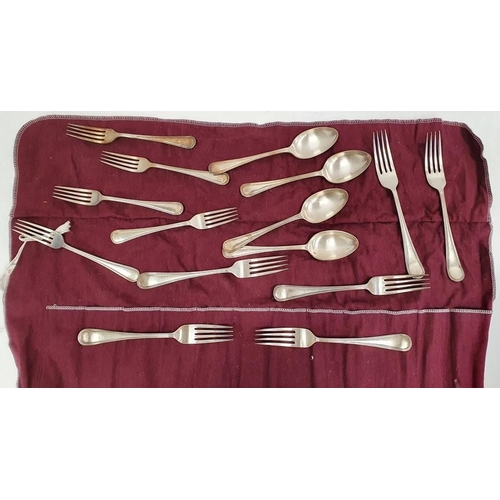 338A - Quantity of EPNS table flatware, various patterns, thread bordered and a quantity of yellow-handled ... 